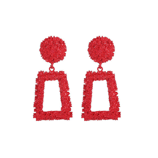 E7147 Aretes rectangular rojo con textura aleacion 7cm