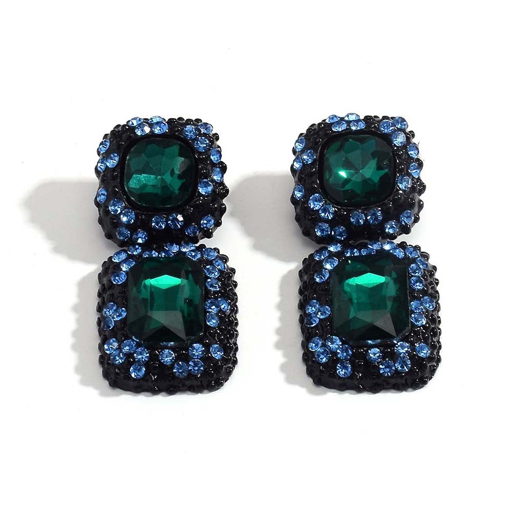 03 Aretes cuadro verde cristal maxi brillante de fiesta