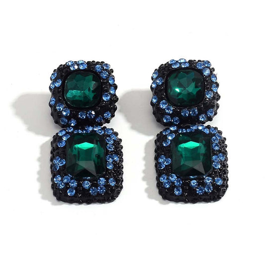 03 Aretes cuadro verde cristal maxi brillante de fiesta