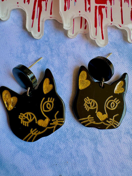 E548 Aretes Gato Negro Halloween