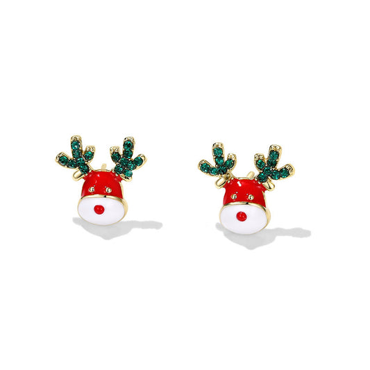 E3452 Aretes Reno rojo navidad esmaltado 1cm