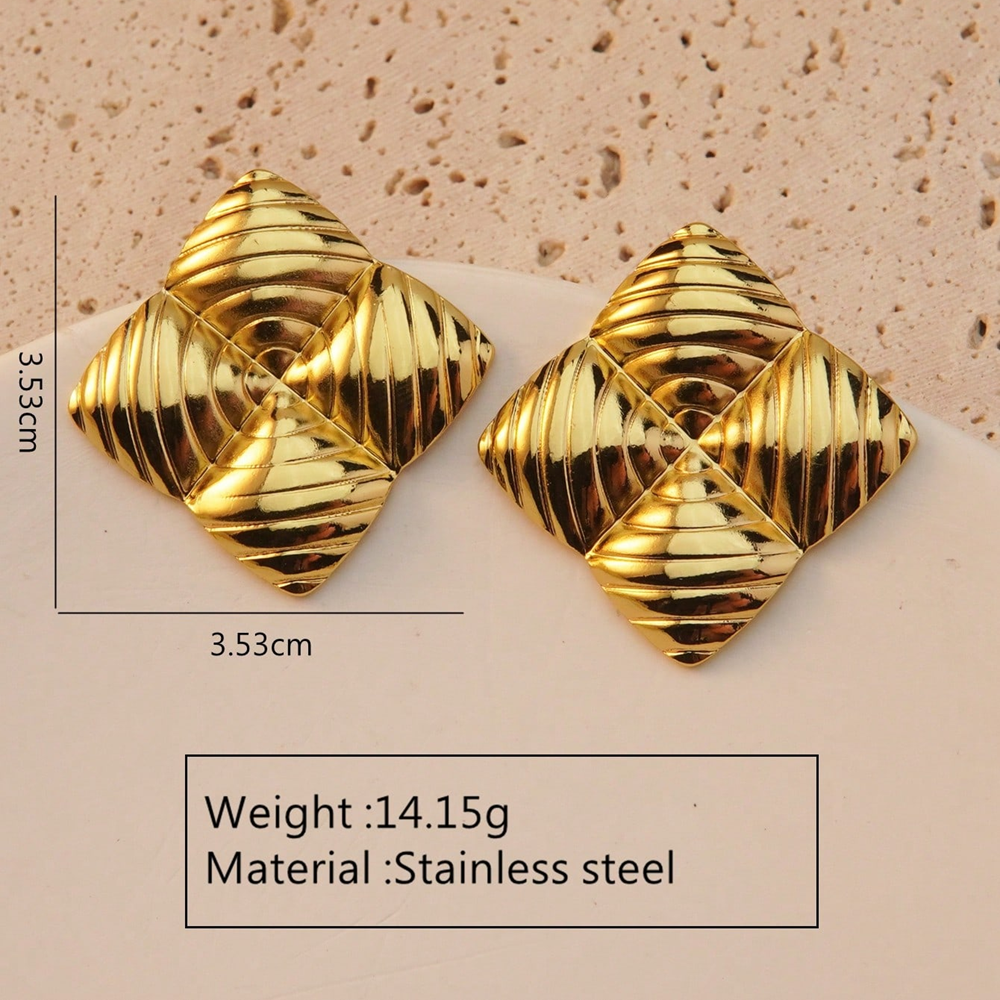 E1986 Aretes cuadro dorados acero inoxidable 3.5cm alto