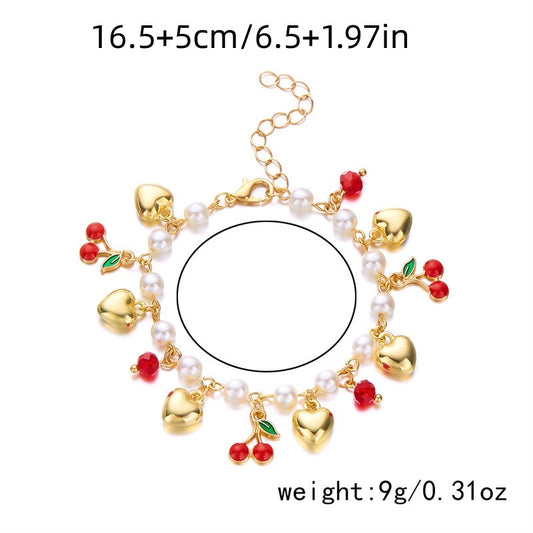 J485 Pulsera cerezas aleacion perlas 16cm