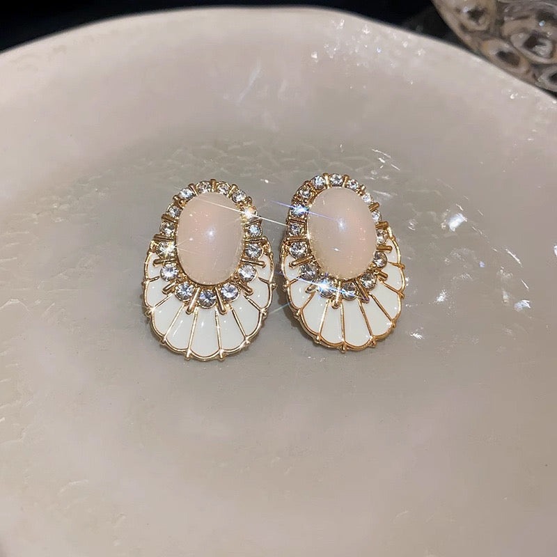 E5883 Aretes ovalado blanco brillante elegante aleacion 3cm