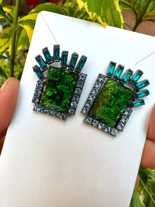 2951 Aretes verde embutido cristal zirconia brillantes 3cm