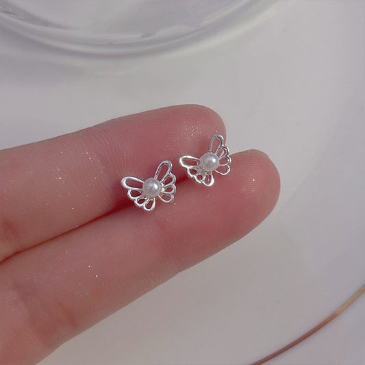 E3812 Aretes mariposa perla aleacion 1cm