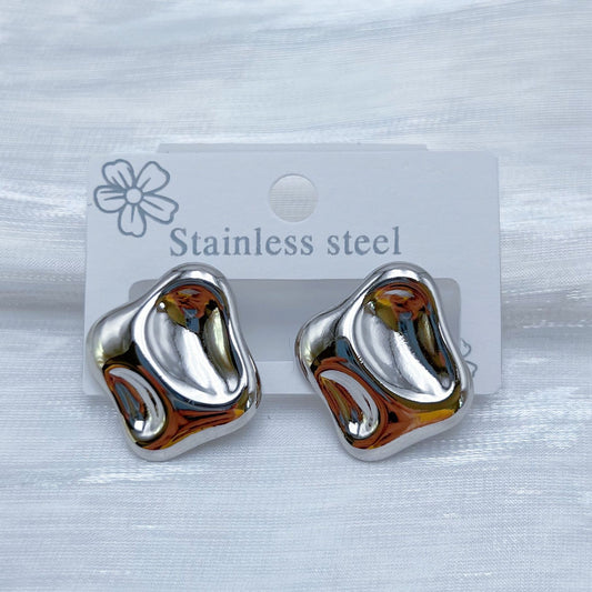 E7225 Aretes cuadro plateado acero inoxidable 3cm