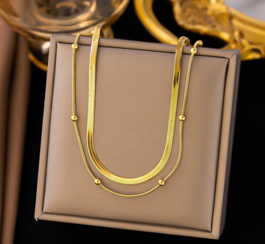 C1558 collar doble dorado acero inoxidable elegante 25cm largo