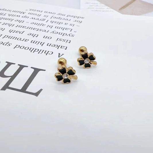 E5756 Aretes trebol negro acero inoxidable .5