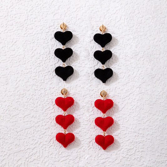 E3398 conjunto de aretes 2 pares gamuza negro y rojo 7cm