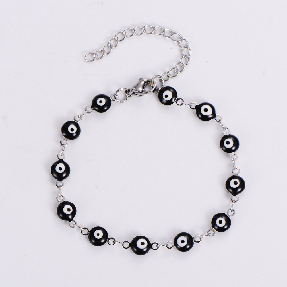B543 pulsera ojos turcos negros acero inoxidable chapado en oro de 18k  20cm