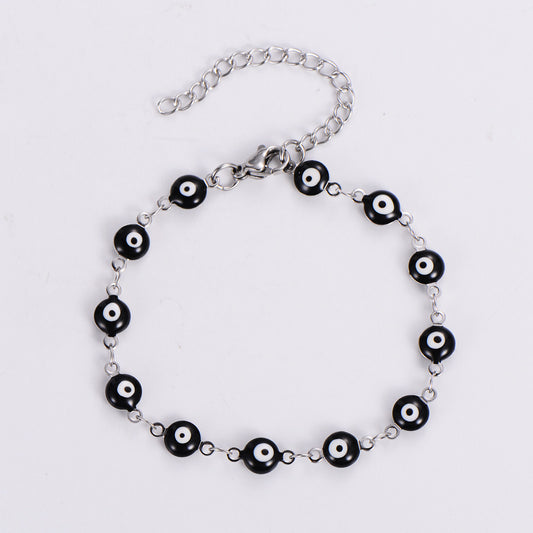B543 pulsera ojos turcos negros acero inoxidable chapado en oro de 18k  20cm