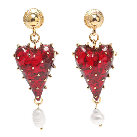 E4697 Aretes corazón rojo aleacion 4.5cm