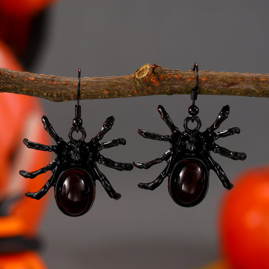 E3990 Aretes araña negra Halloween aleacion 5cm