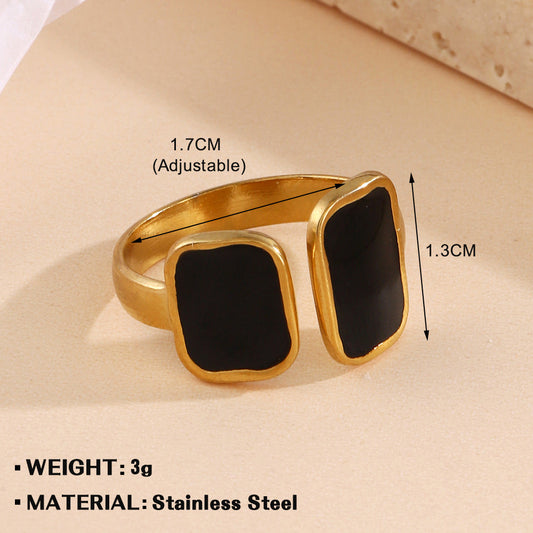 A580 anillo dorado cuadros negros acero inoxidable ajustable