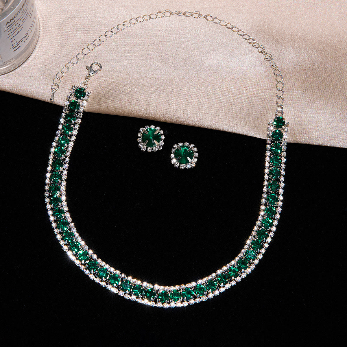 C1617V Conjunto incluye gargantilla aretes cristal diamante imitacion fiesta gargantilla 20cm aretes 1cm