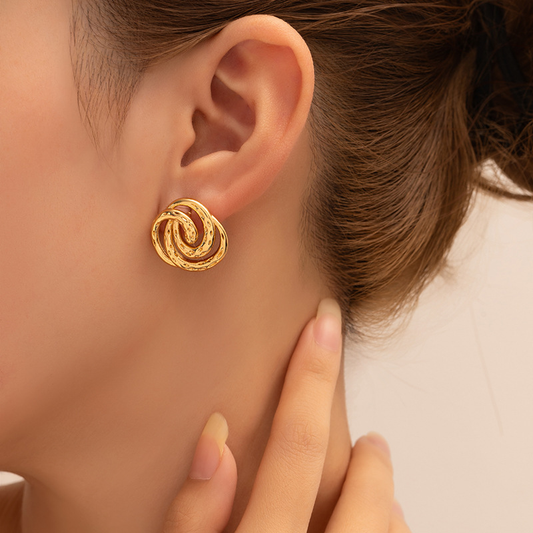 E3432 Aretes círculo dorado acero inoxidable 3cm