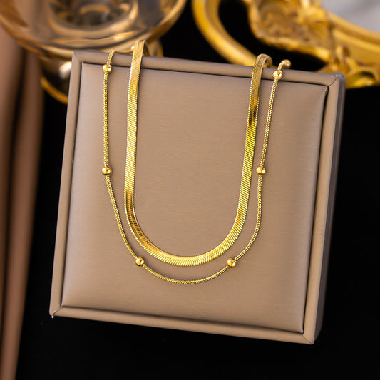 C1045 collar doble capa dorado acero inoxidable 21cm