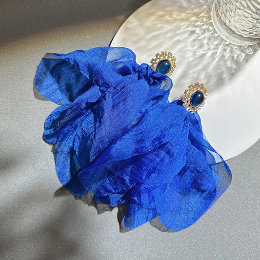 Aretes 2866 Grandes Tela De Gasa Azul
