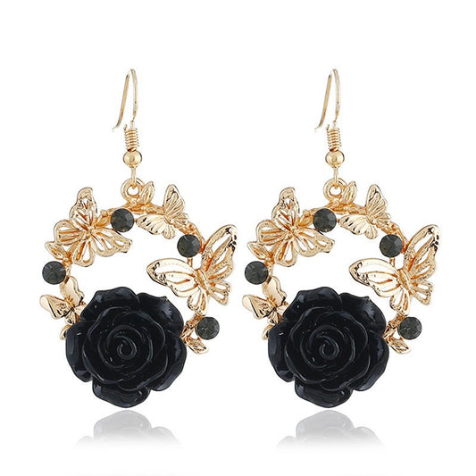 E4702 Aretes flor negra 3.5cm