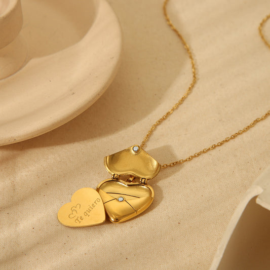 C1055 Collar corazon mensaje dorado acero inoxidable 21cm 2cm dije