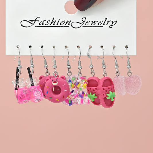 E7199 Conjunto de aretes rosa animados acrílico 2cm