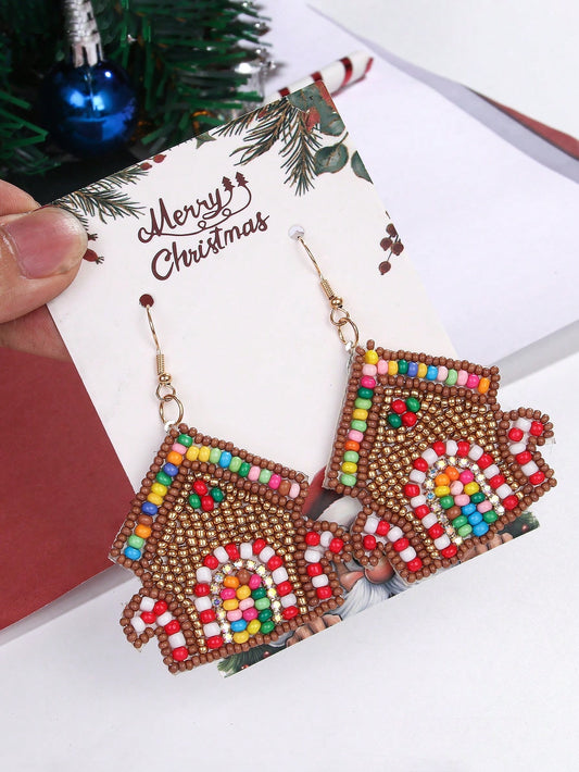 E4155 Aretes casa de galleta chaquira 4.5cm