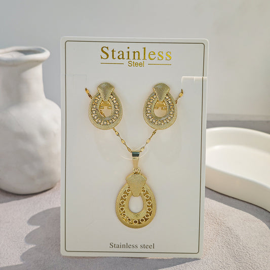 C513 Conjunto Collar Largo 27cm dije 5cm Aretes 3cm Acero Inoxidable