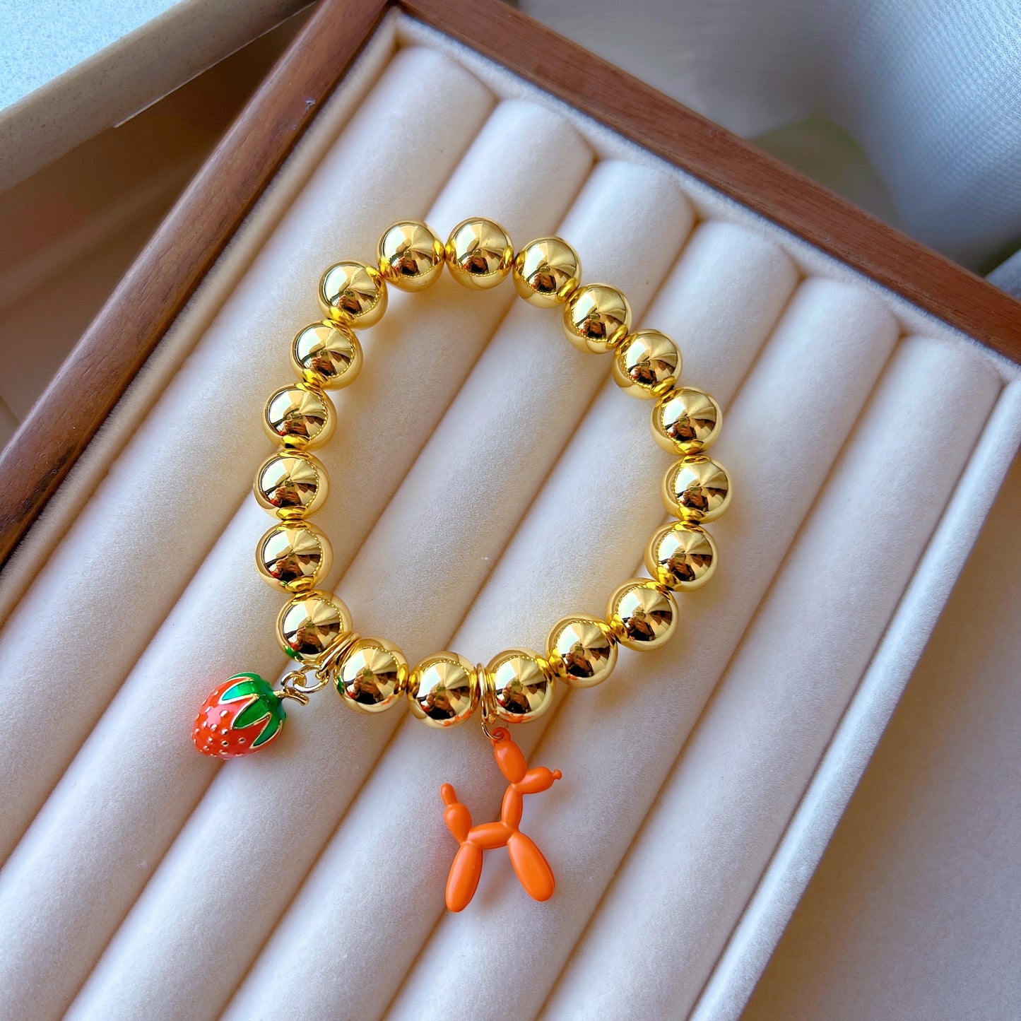 B276 Pulsera perro cobre chapado en oro 18k dije 2cm elastica
