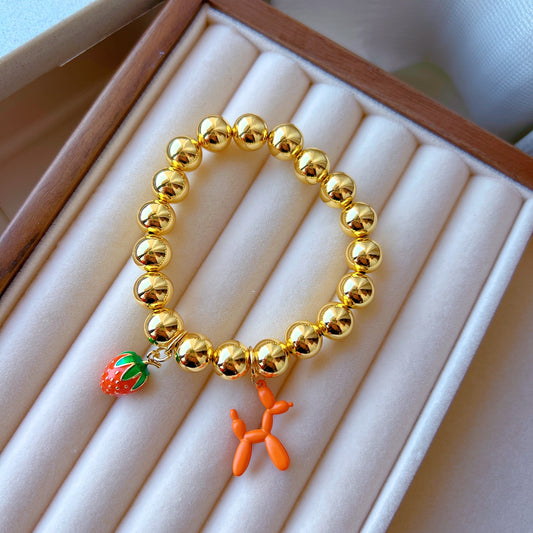 B276 Pulsera perro cobre chapado en oro 18k dije 2cm elastica