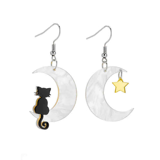 E1187 Aretes gato luna acrílico grandes ligeros