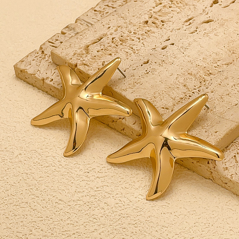 E5934 Aretes estrella dorada aleacion 6cm