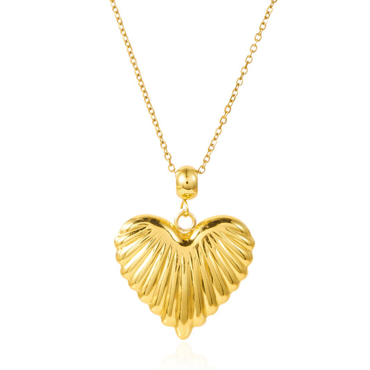 J497 Collar corazon concha acero inoxidable largo 25.5cm dije 3.5cm