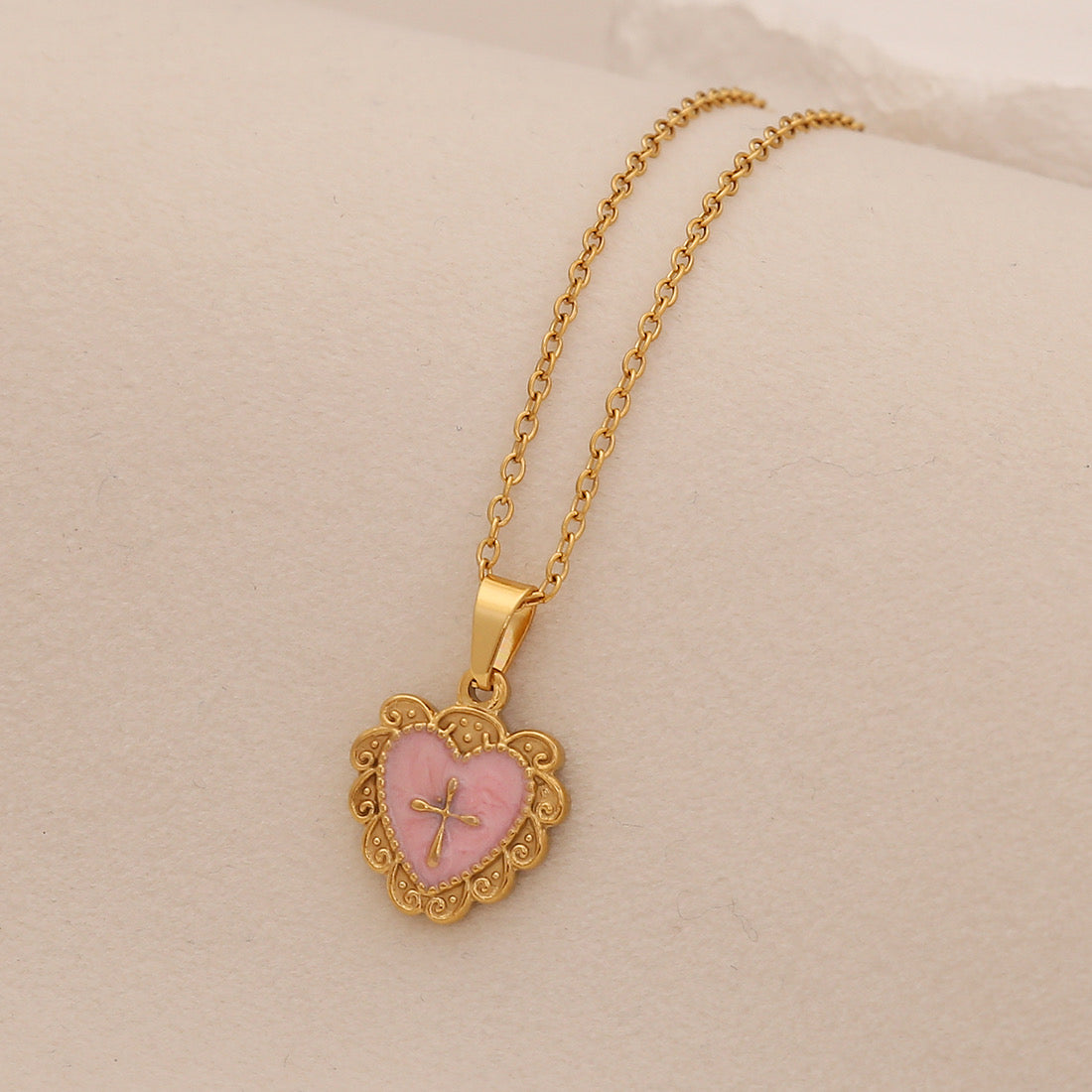 C989 Collar corozon rosa acero inoxidable 21cm,2cm dije