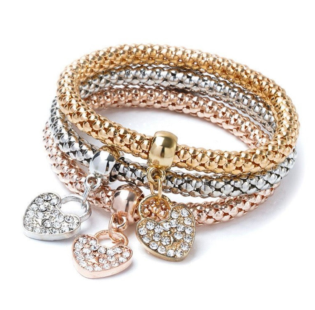 B674 Conjunto de pulseras corazon aleacion elasticas