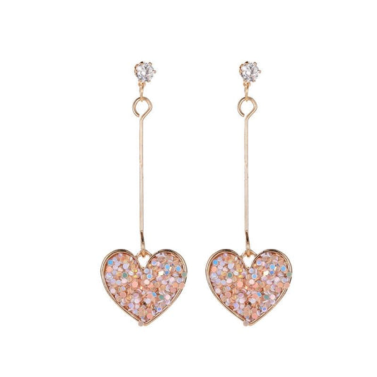 E3564 Aretes corazón colgantes bolitas rosa aleacion 5cm