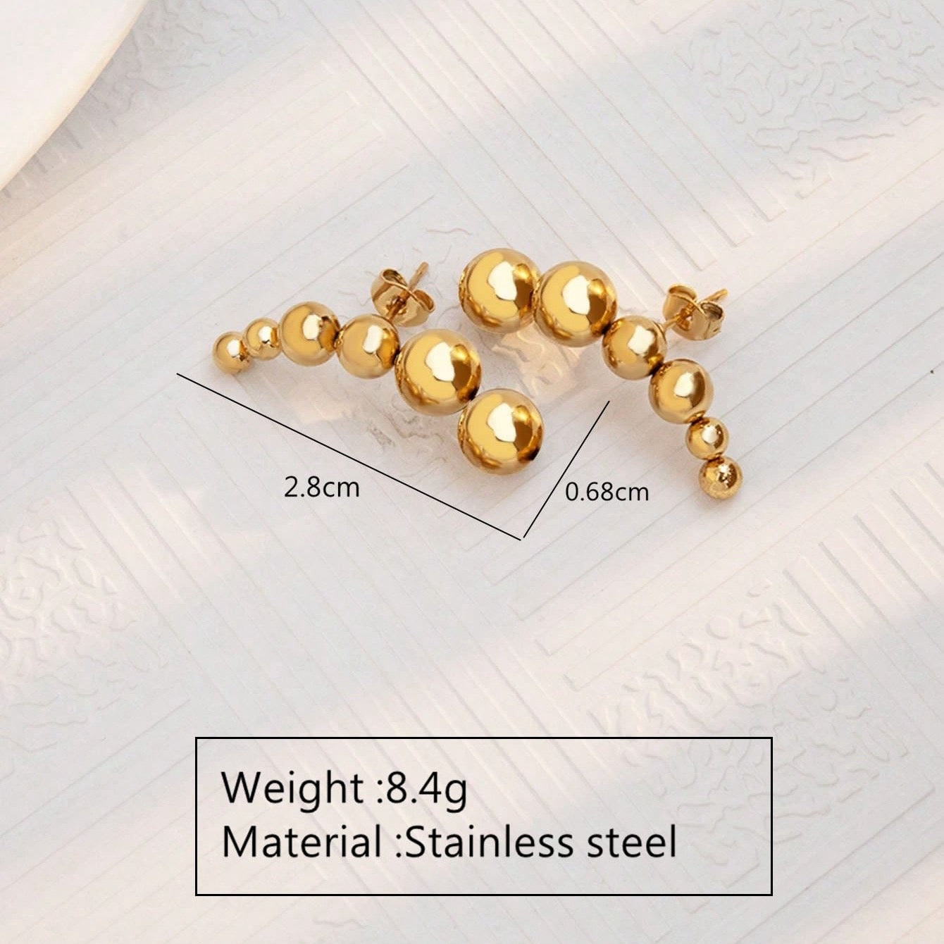 E3065 Aretes acero inoxidable chapado en oro 18k 3cm