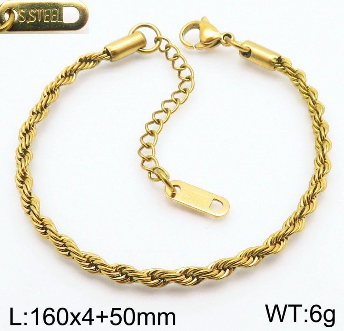 B827 Pulsera torcida dorada acero inoxidable 19cm