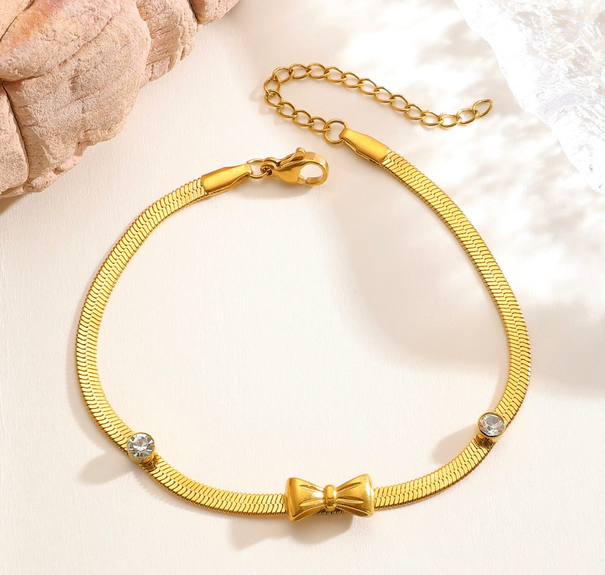 B737 Pulsera dorada moño brillante acero inoxidable