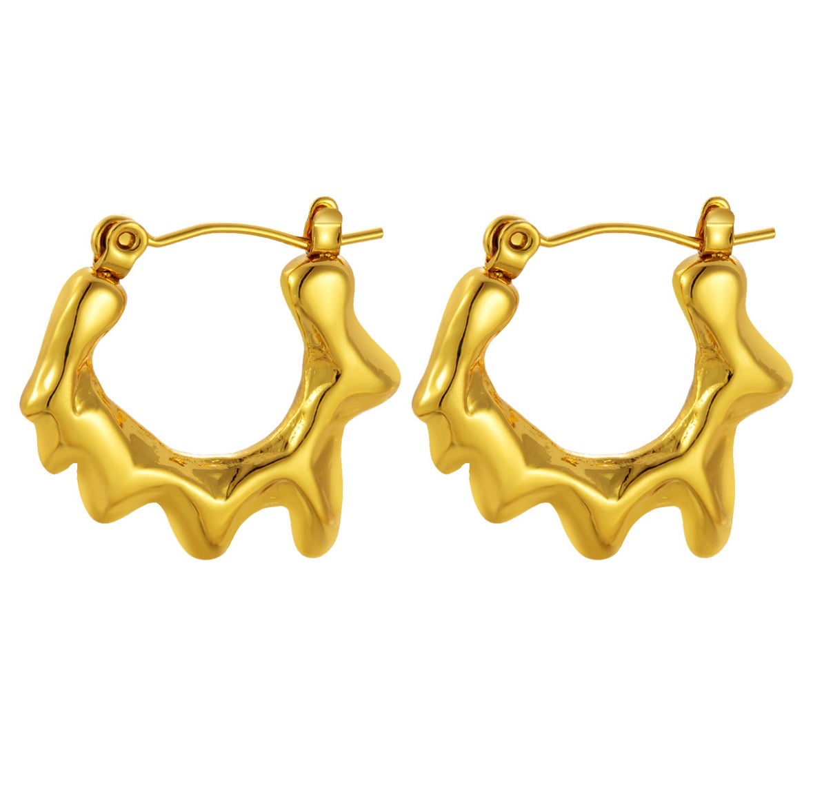 E5485 Arracada abstracta dorada acero inoxidable 3cm