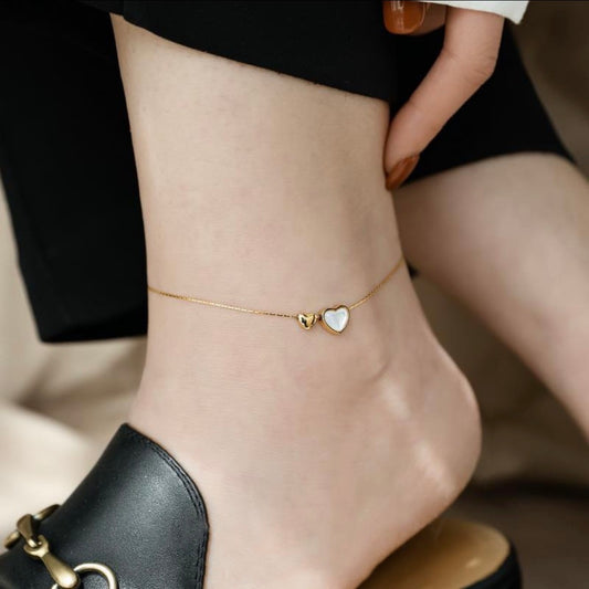 T3 tobillera corazón perla acero inoxidable