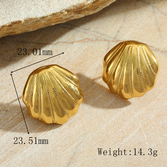 E4670 Aretes concha dorada acero inoxidable chapado en oro de 18k 2.5cm