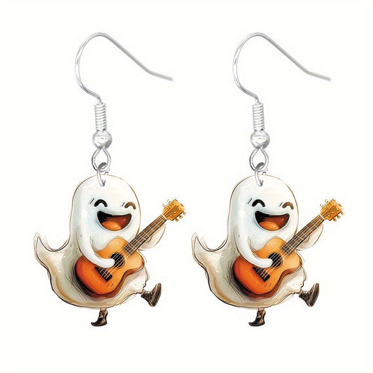 E4012 Aretes fantasma guitarra Halloween acrílico 5cm