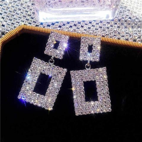 E3429 Aretes cuadro plateado brillante fiesta aleacion 4cm
