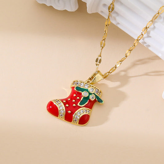 C920 Collar bota Navidad acero inoxidable 21cm largo 1.4cm dije