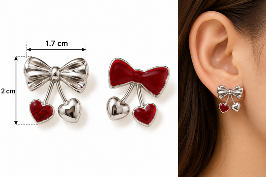 E7477 Aretes moño y corazon aleacion