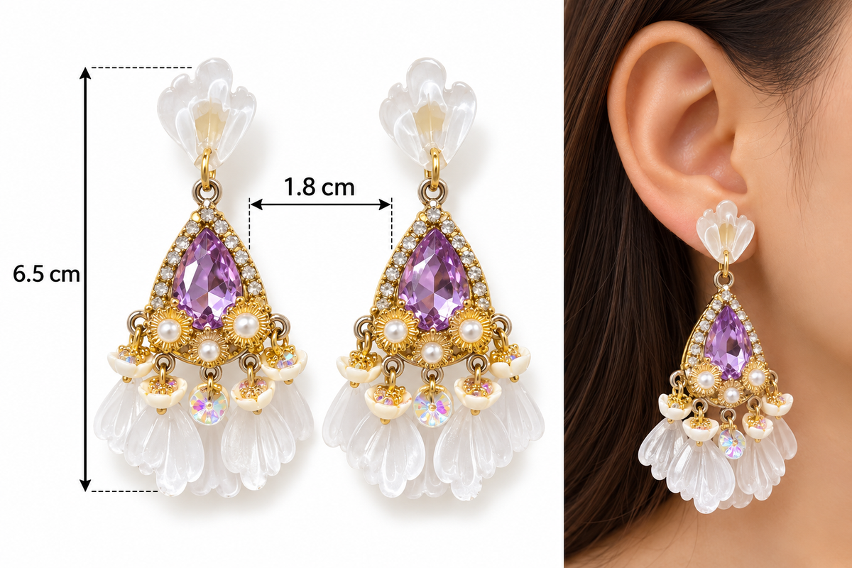 E7484 Aretes amatista floral aleacion