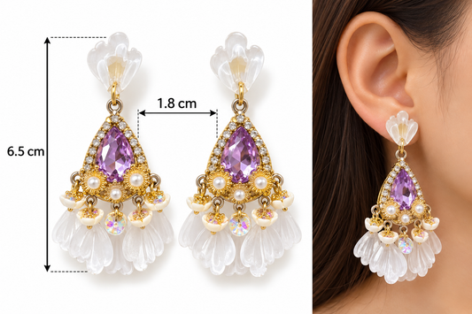 E7484 Aretes amatista floral aleacion