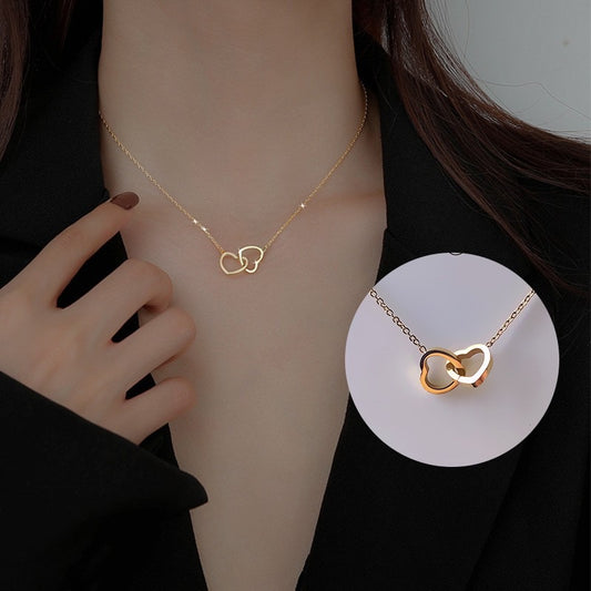C796 Collar corazón dorado acero inoxidable chapado en oro de 18k 22cm largo 1cm dije