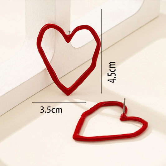 E2526 Aretes Corazon rojo vino aleacion esmaltado 3.8cm